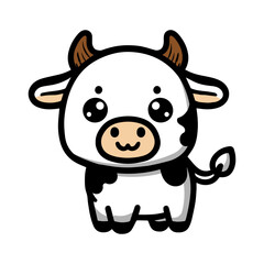 Funny, cute cow cartoon animal illustration isolated on white