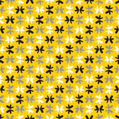 Doodle abstract vector pattern seamless. Scribbled arrows repeat background tile in yellow, black, white and gray.
