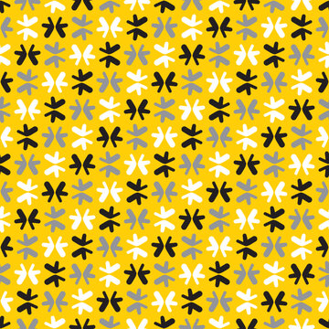 Doodle abstract vector pattern seamless. Scribbled arrows repeat background tile in yellow, black, white and gray.
