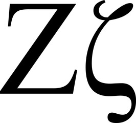 Crisp black and white vector of the Greek letter Zeta (uppercase and lowercase). Ideal for educational, scientific, and mathematical designs, representing the sixth letter of the Greek alphabet