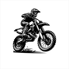 Motocross Rider Vector Logo – Dirt Bike Illustration with Rider – Black on White Background