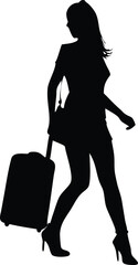 silhouette of a pretty tourist girl with a travel