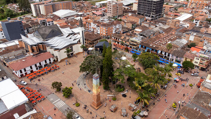 El Carmen de Viboral, Antioquia, Colombia. June 1, 2025. Aerial view from a drone, with a...