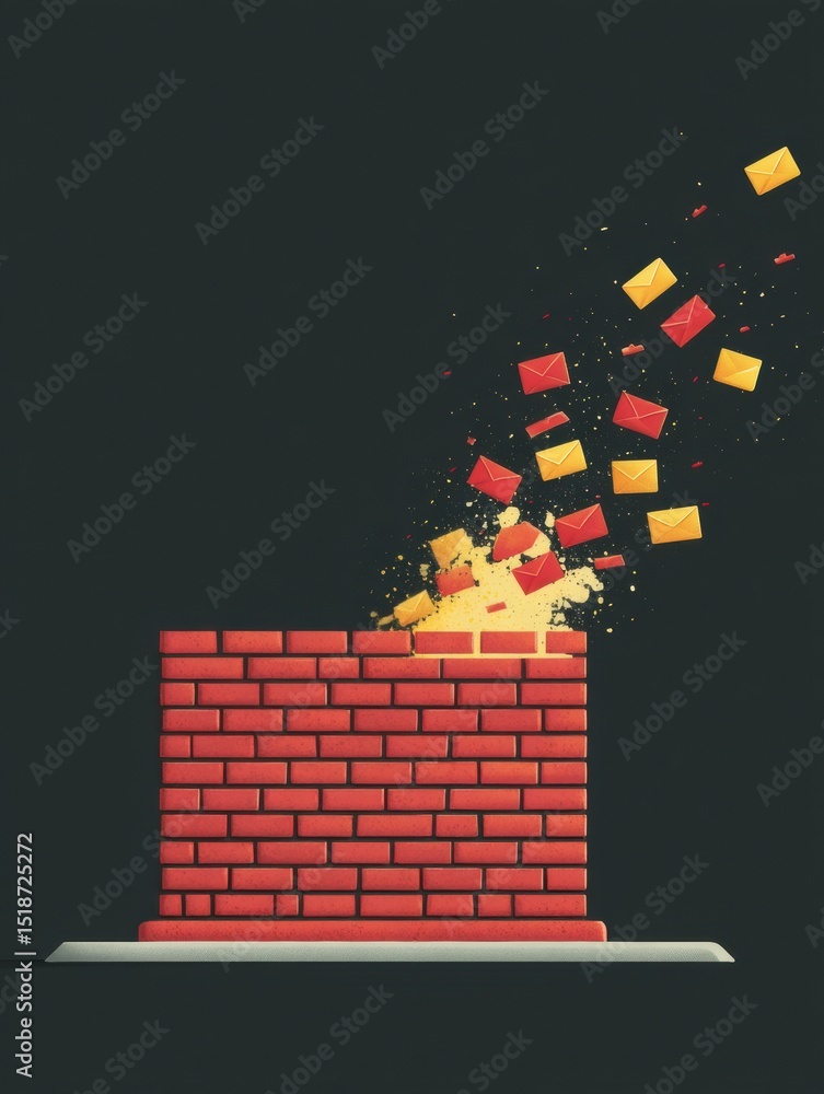 Aufkleber illustration depicting a firewall blocking friendly messages with a light background