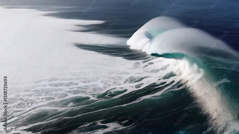 Poster crashing ocean wave with white foam crests and turquoise water viewed from above offering a dynamic 
