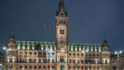 Building of the Hamburg City Hall day to night timelapse hyperlapse, the seat of the government of Hamburg, Germany