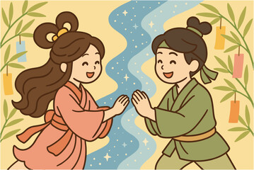幸せな気持ちになる織姫と彦星の七夕イラスト
