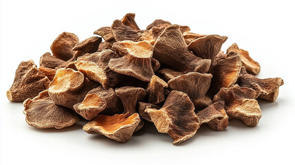 Close-up of dry bellflower root in natural brown and beige tones. A key ingredient in Korean traditional herbal medicine and healthy cooking, presented as an isolated studio shot for versatile use.
