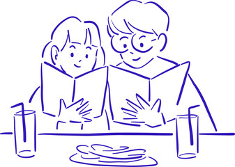 Couple Reading Menu At Restaurant Table