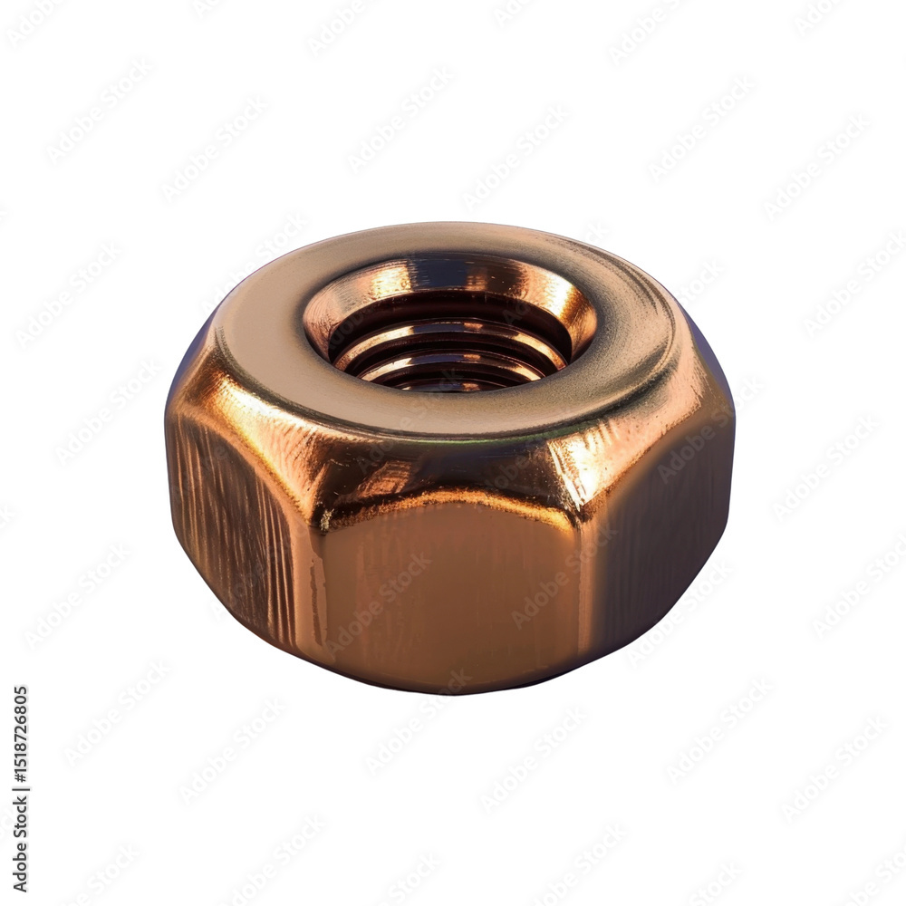 Aufkleber shiny copper nut with hexagonal shape, showcasing its threaded interior. this metallic fastener is c