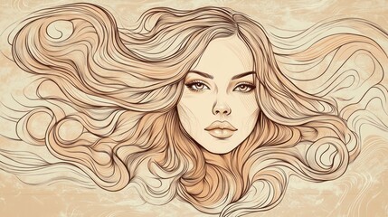 Woman's face with flowing, detailed hair