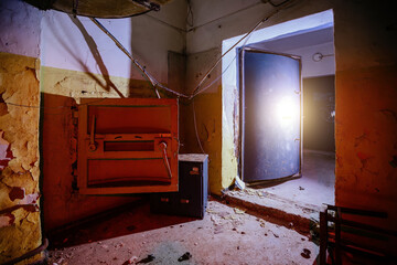 Old abandoned dirty Soviet bunker, echo of Cold War