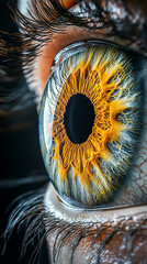 3D digital rendering of a multicolored human iris formed by scattered rainbow lines and binary light—symbolizing identity, vision, biometrics, AI perception, and the fusion of tech and humanity.
