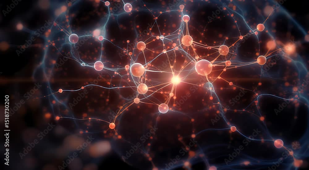 Aufkleber Neural Network Connection: Abstract representation of a neural network, showcasing interconnected nodes and glowing synapses, symbolizing complex data processing and connectivity.
