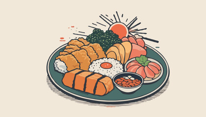 Vintage illustration of japanese food t shirt design, vector graphic, typographic poster or tshirts street wear and Urban style