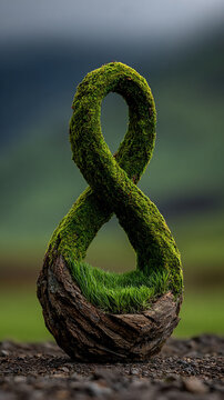 A lush green infinity symbol made of grass rests on a blurred background&mdash;symbolizing sustainability, endless growth, eco-conscious innovation, and harmony with nature in modern industry.
