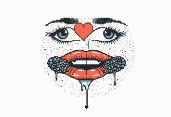 Love yourself mouth and eyes illustration Pixel style t shirt design, vector graphic, typographic poster or tshirts street wear and Urban style