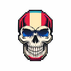 skull illustration with pixel style and retro poster t shirt design, vector graphic, typographic poster or tshirts street wear and Urban style