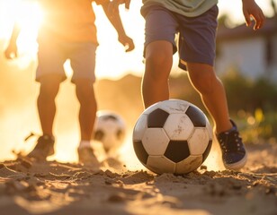 Argentine Children Playing Soccer on a Street at Sunset