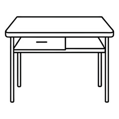 Desk with monitor isolated on transparent background in line art style