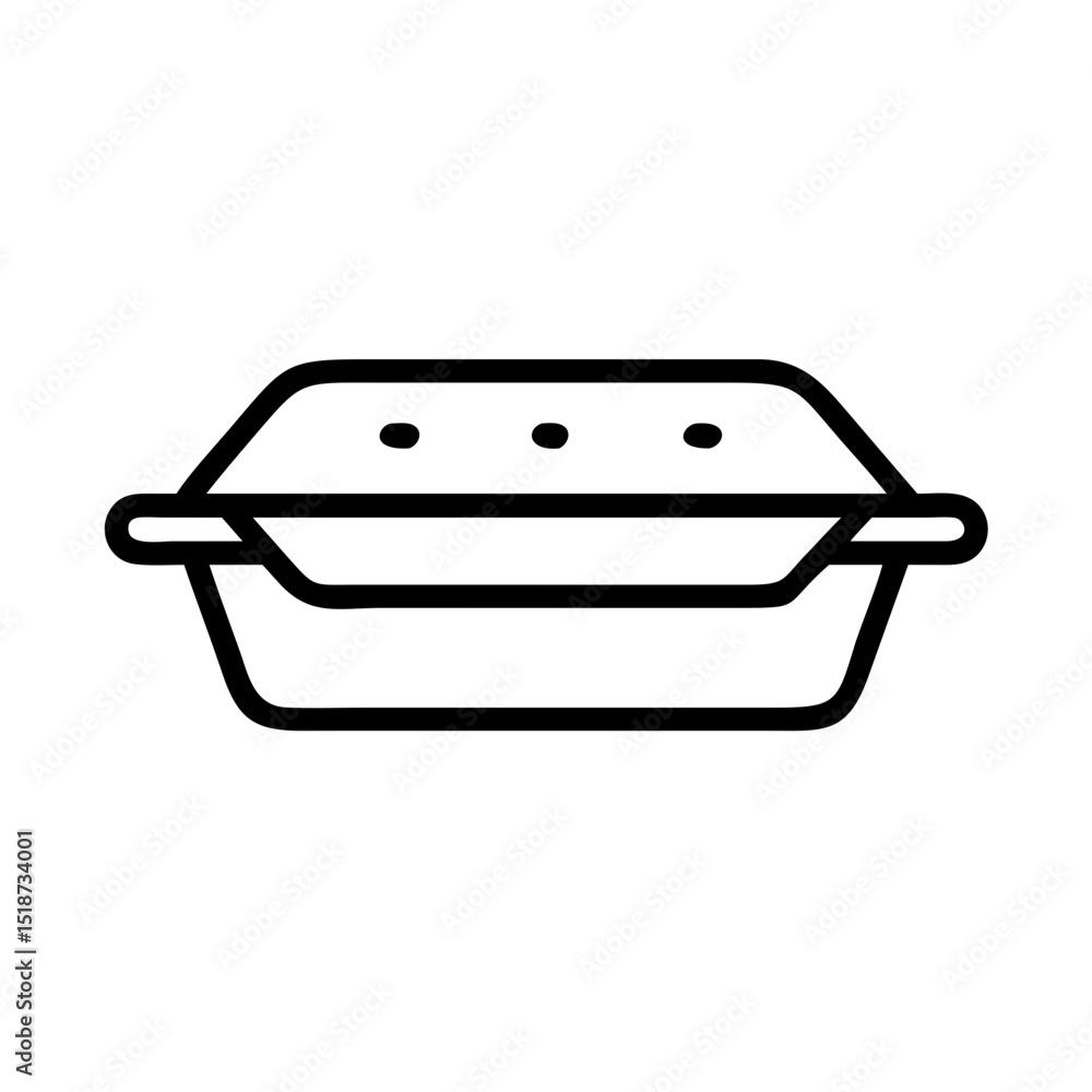 Aufkleber outline drawing of a closed food container with three small circles on the lid in black and white st