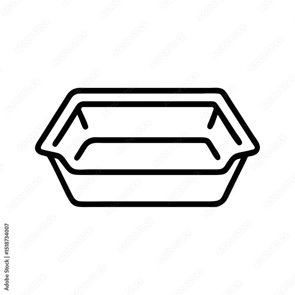 Poster outline drawing of a rectangular container with a slight curve on the sides and interior lines
