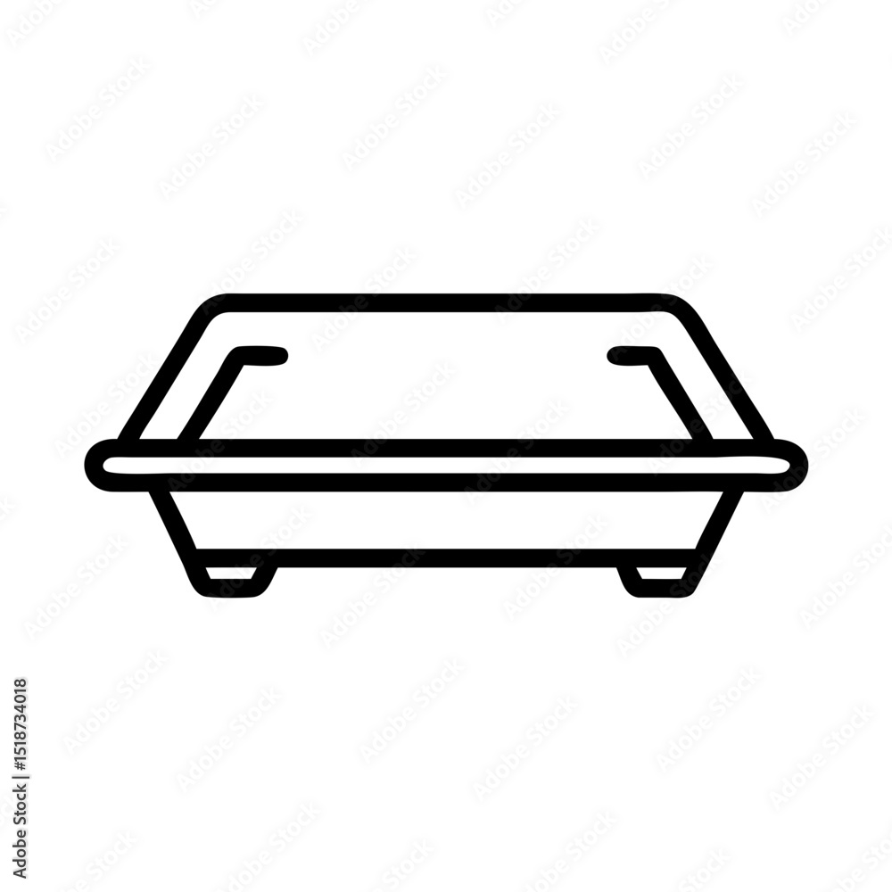 Poster outline drawing of a closed food container, ready for takeout, showing a simple and minimalist desig