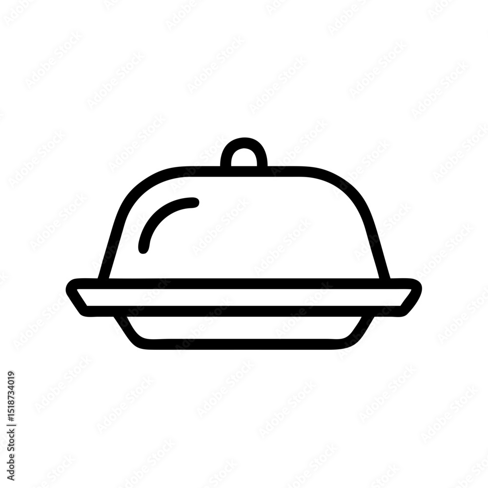 Poster a simple graphic of a covered serving dish with a handle on top in black outline style design here