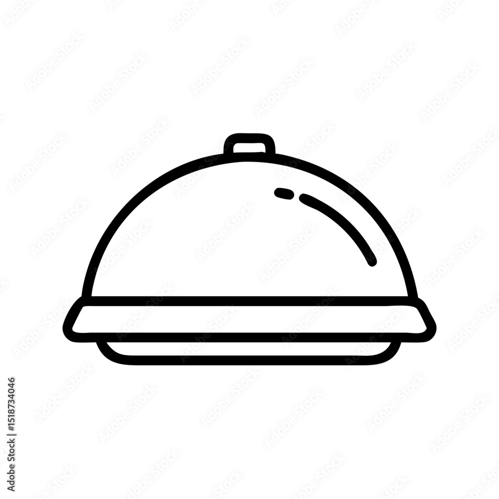 Poster a simple graphic of a silver serving dome with a handle on top in a minimalist style design element