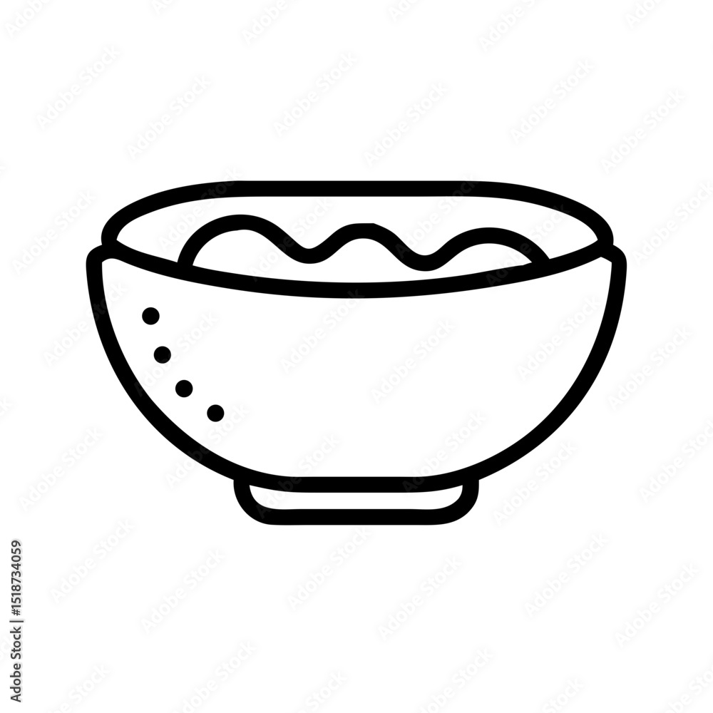 Poster a bowl filled with liquid and decorative dots on the side in a simple outline drawing style image
