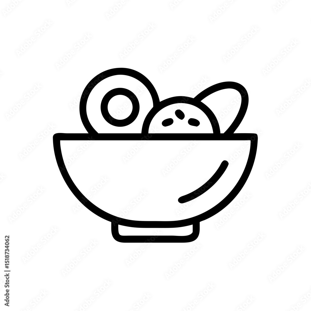 Poster a bowl containing round and oval shaped objects with visible dots in a simple line drawing style