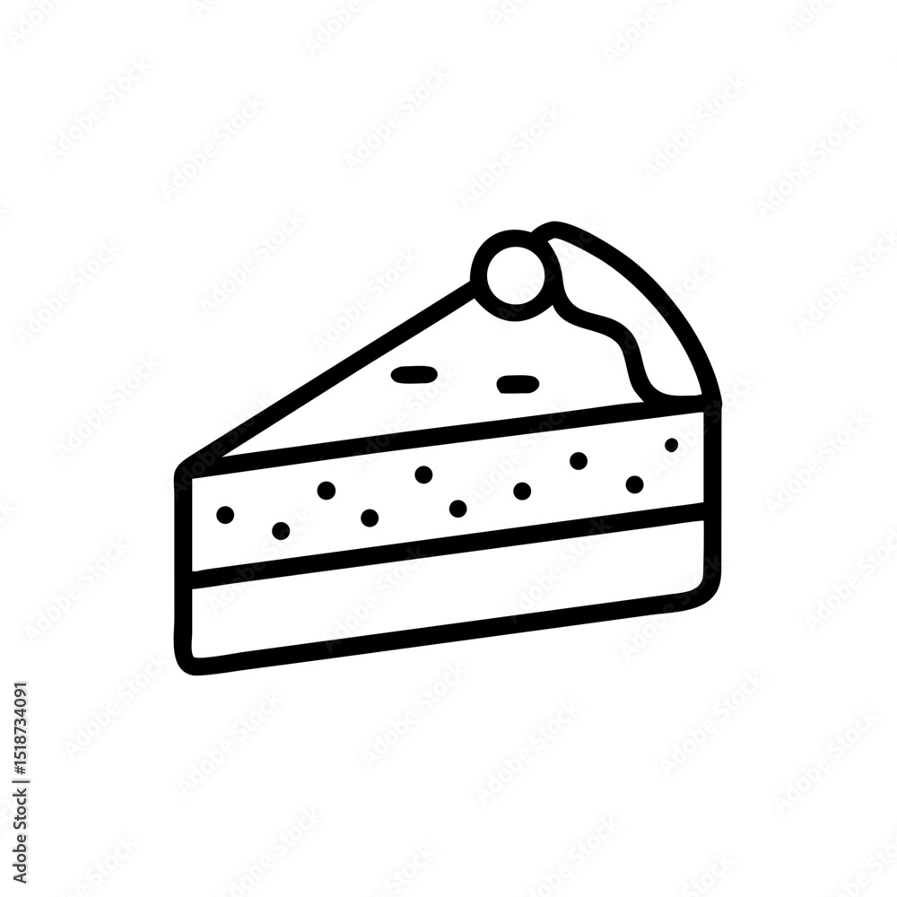 Poster a slice of dessert with a topping and small dots spread across the top layer is shown here now