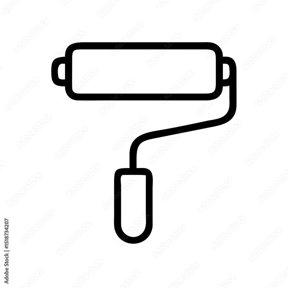 Fototapete a simple graphic of a paint roller with a handle and a rectangular roller head in black outline styl