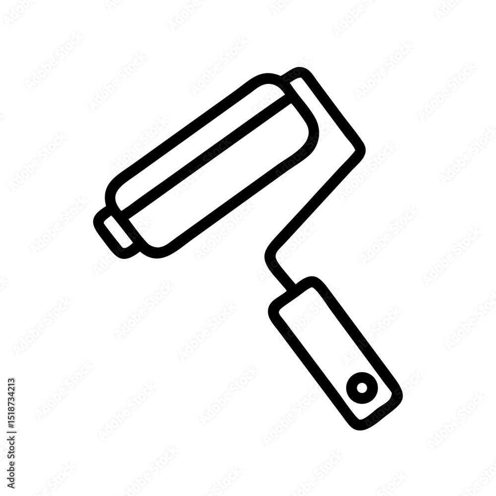 Poster isolated graphic of a paint roller tool with a handle and roller in a simple line drawing style