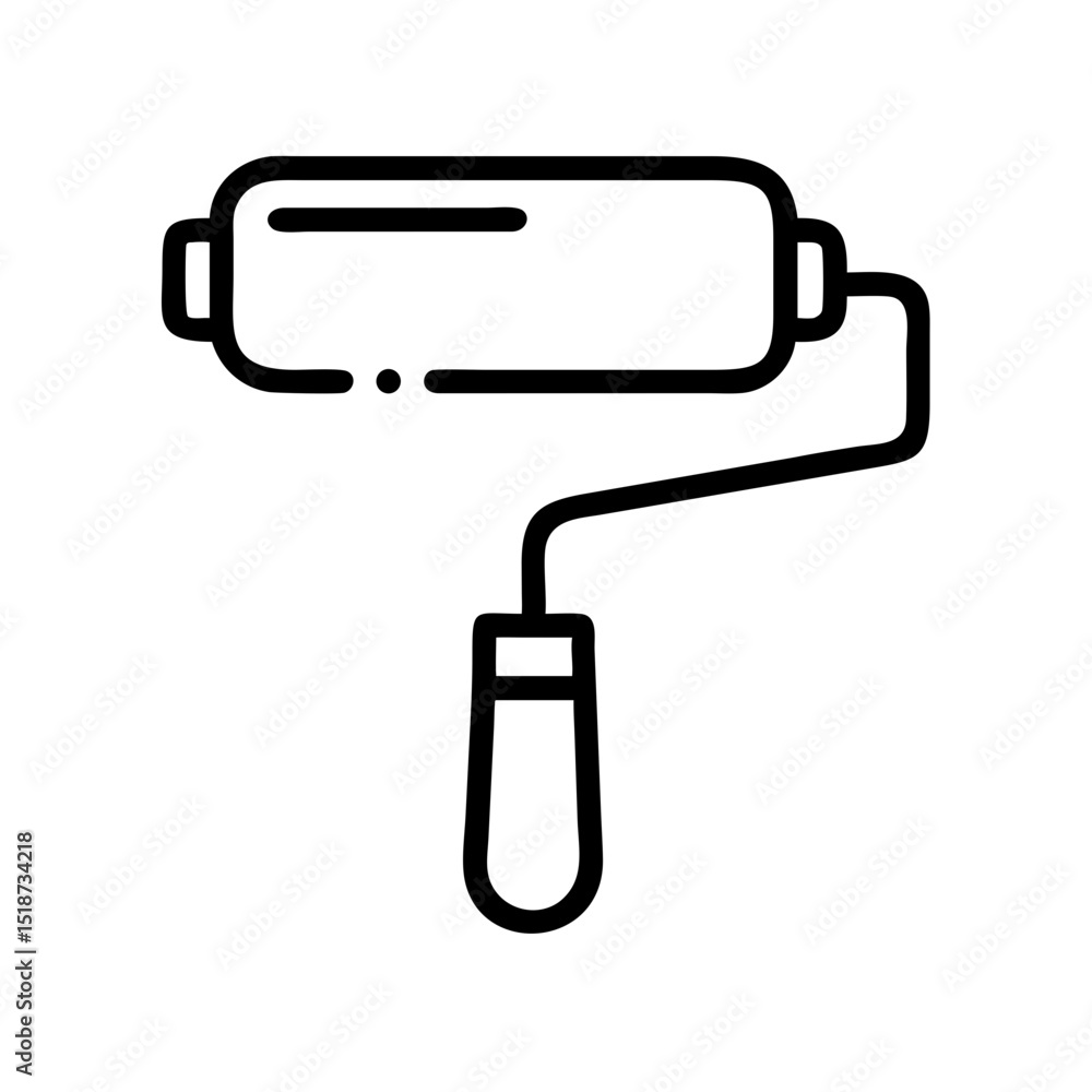 Poster depiction of a paint roller with a handle and cylindrical applicator on a white background design gr