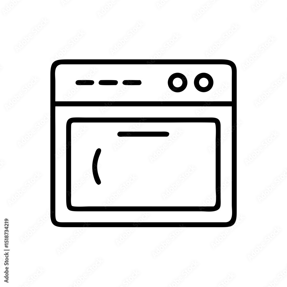 Poster a simple line drawing of an oven with a handle and controls on top of the appliance design image