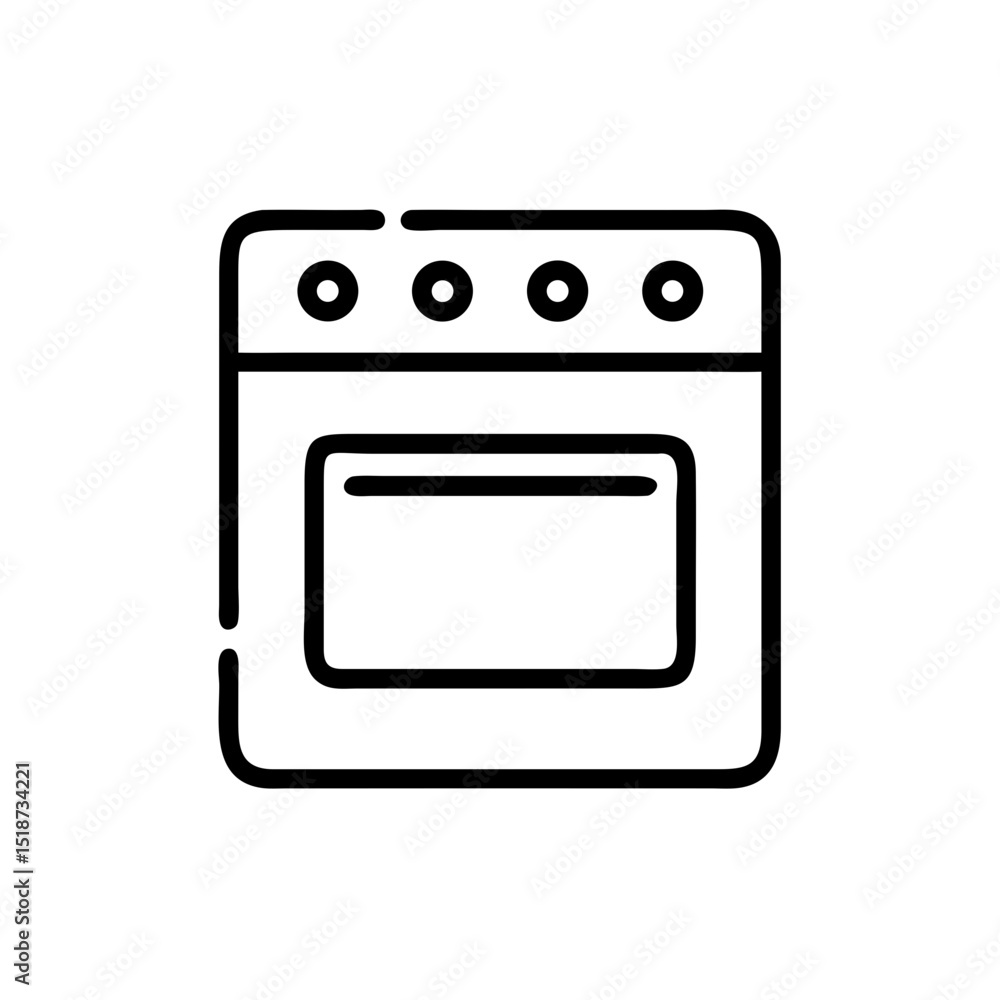 Poster a minimalist depiction of an oven with circular controls and a rectangular door outline design eleme