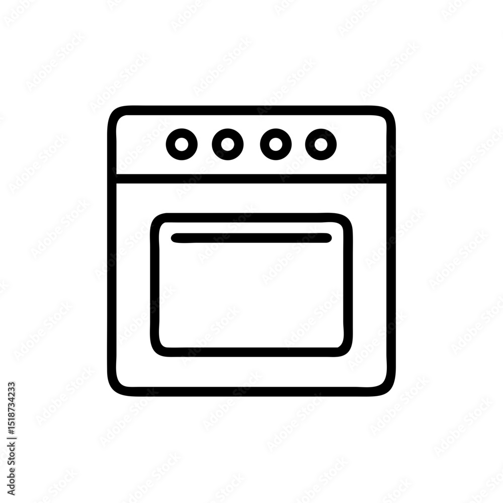 Aufkleber a simple graphic of an oven with four circular controls on the top panel in black outline style