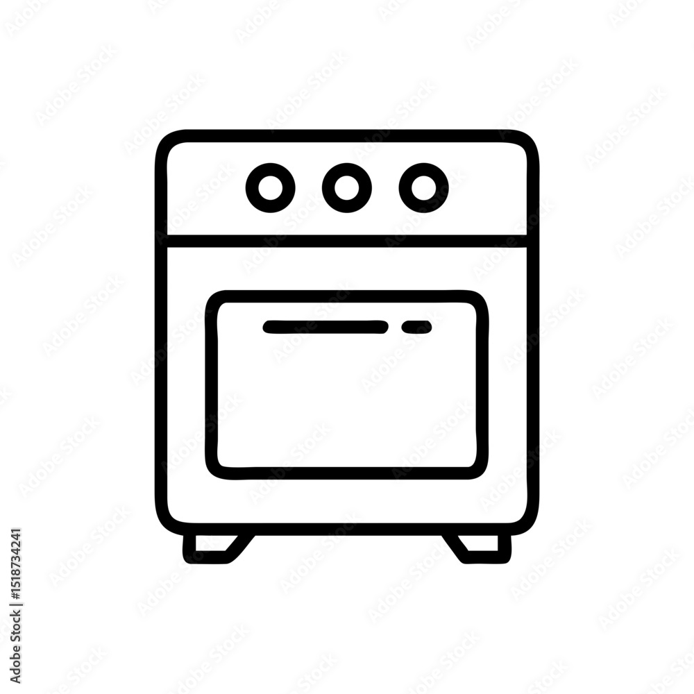 Poster a simple depiction of an oven appliance with circular controls and a rectangular door view shown cle