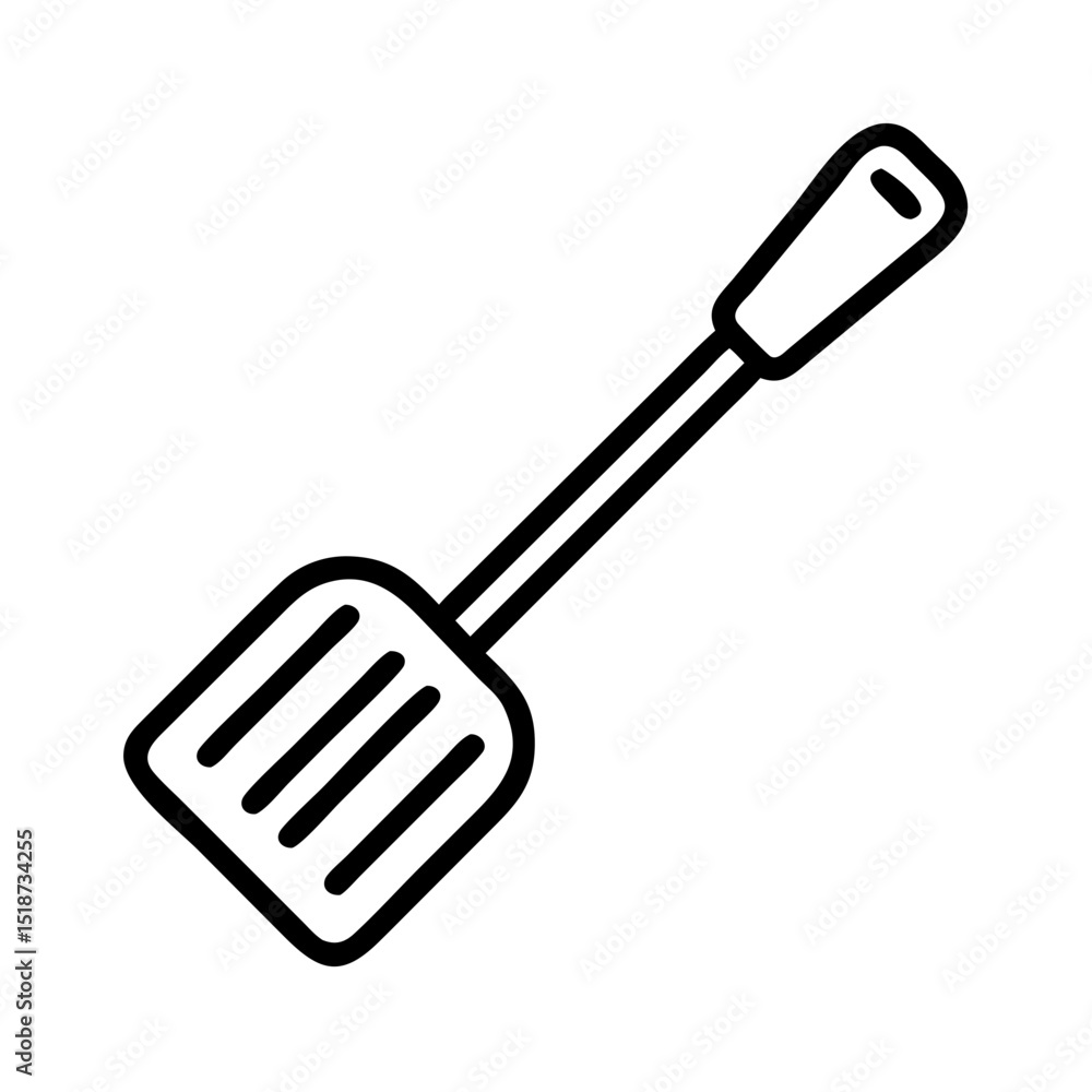 Poster isolated kitchen utensil showing a turner with a handle and slotted head in a simple line drawing st