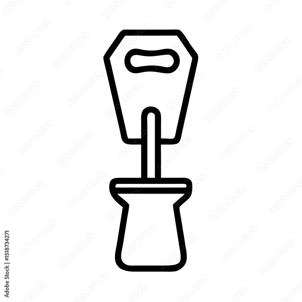 Poster outline drawing of a bottle opener with a unique handle and base design on a white plain background