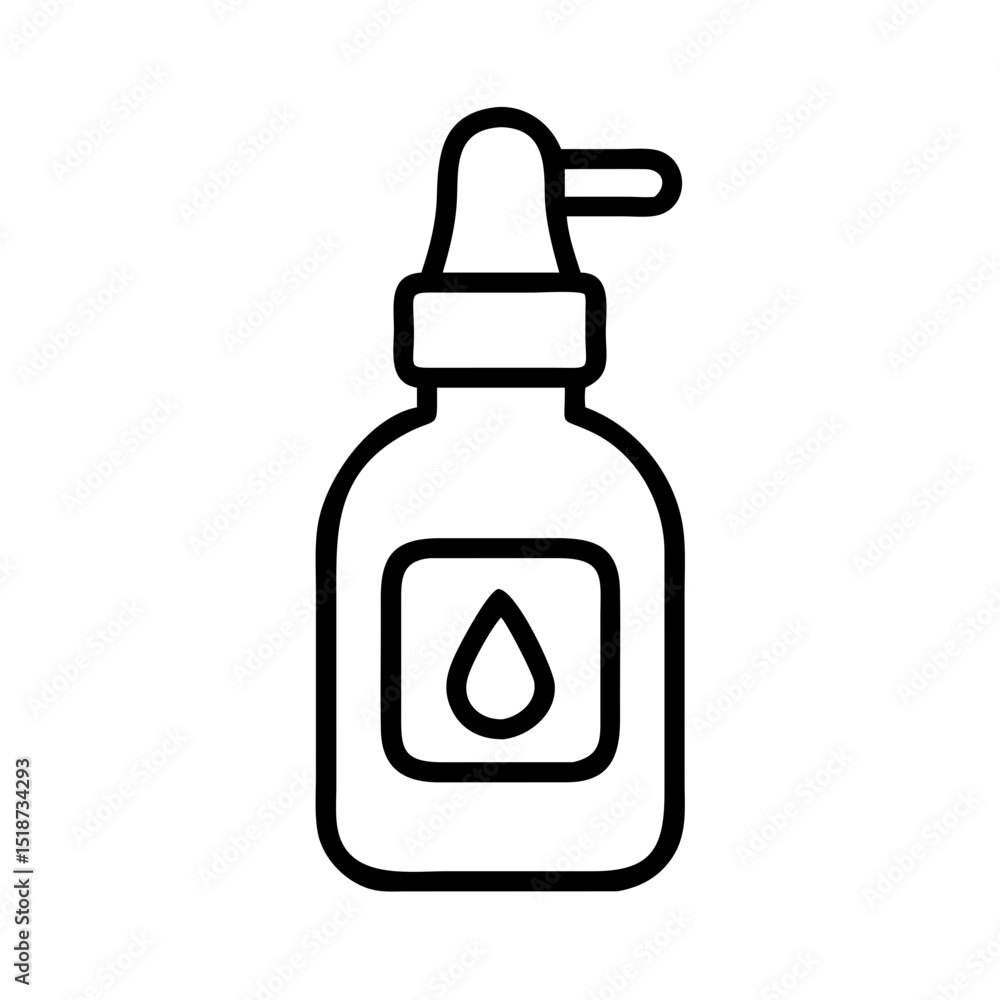 Poster outline drawing of a bottle with dropper and label showing a teardrop shape for product identity use