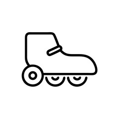 A simple graphic showing a roller skate with one large wheel and three smaller wheels depicted in outline