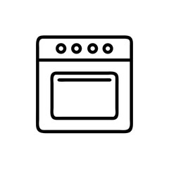 A simple graphic of an oven with four circular controls on the top panel in black outline style