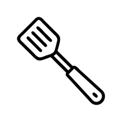 A simple graphic of a kitchen turner with slots on the head and a handle for easy gripping use