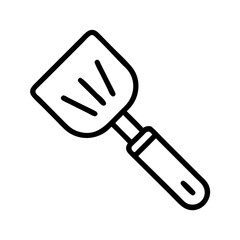 Outline drawing of a kitchen utensil with a flat head and a handle for cooking and serving food