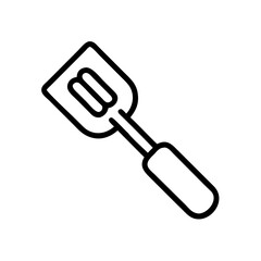 A kitchen utensil with a handle and a slotted head outline on a white plane is displayed here today