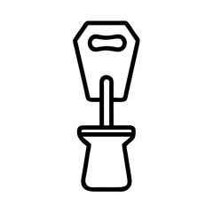 Outline drawing of a bottle opener with a unique handle and base design on a white plain background