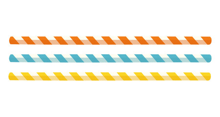 Set of three striped drinking straws in orange, blue and yellow colors. Cartoon vector illustration on white background