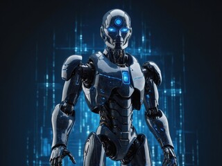 Naklejka premium Futuristic Cybernetic 3D Robot: High-Tech Artificial Intelligence and Mechanical Design in Sci-Fi Digital Art